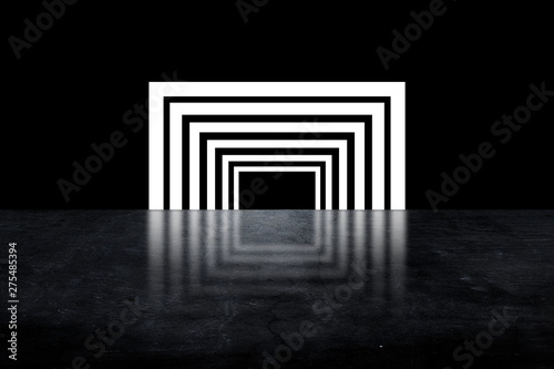 pyramid consisting of glowing stripes. glowing triangle in dark space photo