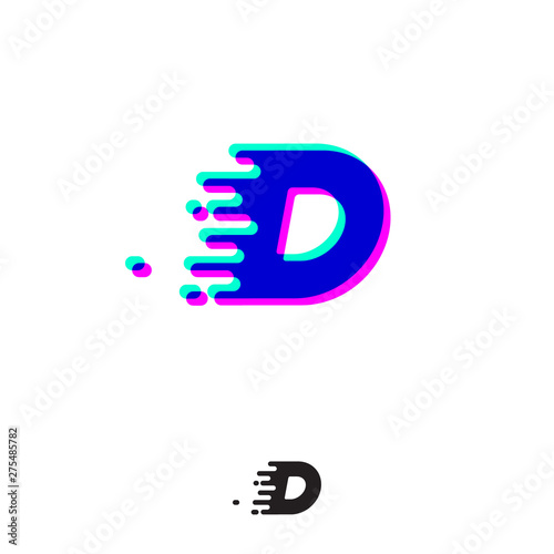 D monogram with stereo effect. D letter with movement and shift. Dynamic logo. Velocity or delivery icon. © Nataly