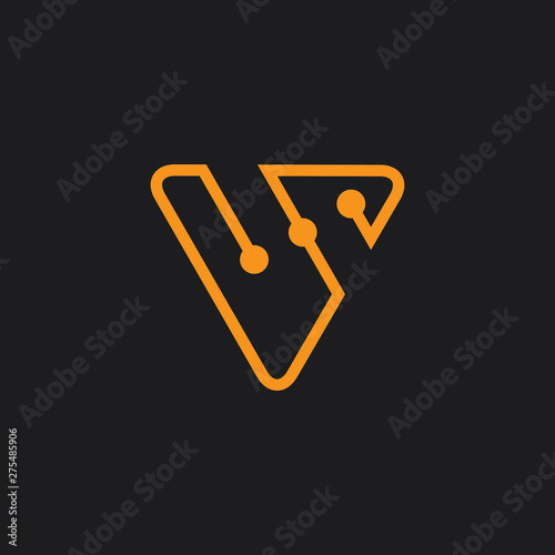 letter v triangle linked dots logo vector