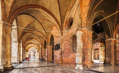 Arcades of the Gothic palace in the center of Piacenza photo