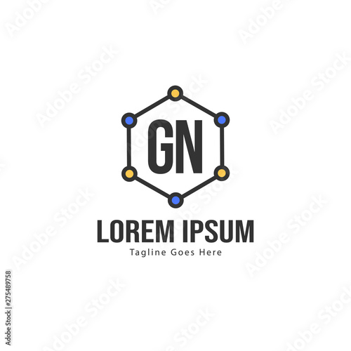 Initial GN logo template with modern frame. Minimalist GN letter logo vector illustration