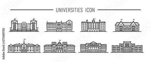 Fototapeta Naklejka Na Ścianę i Meble -  Set of buildings of universities in the vector illustration in a Line art style