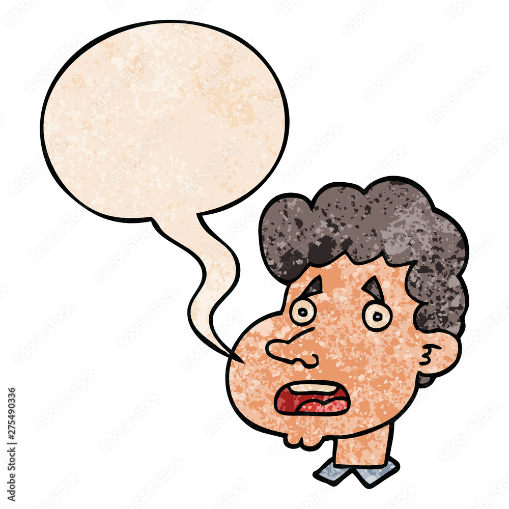cartoon shocked man and speech bubble in retro texture style cartoon shocked man and speech bubble in retro texture style