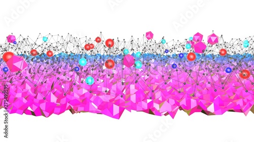 3d surface as 3d low poly abstract geometric background with modern gradient colors, red blue violet, and with 3d objects, grid. 15