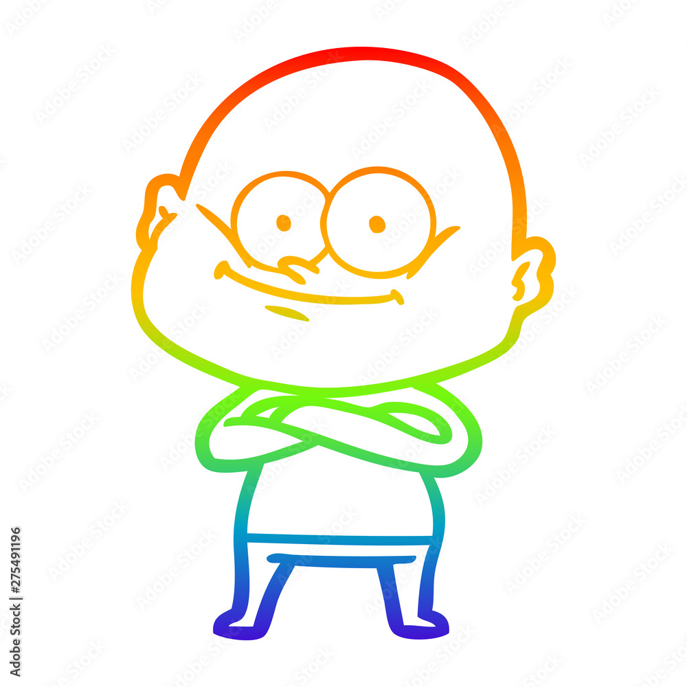 Obraz premium rainbow gradient line drawing cartoon bald man staring