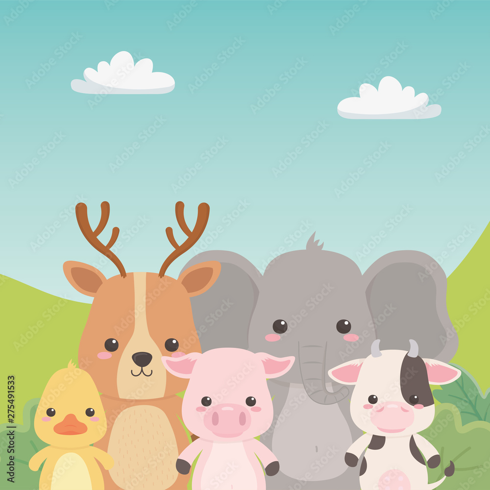 Naklejka premium Reindeer elephant duck pig and cow design