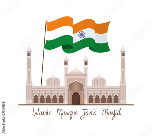 indian jama masjid temple with flag