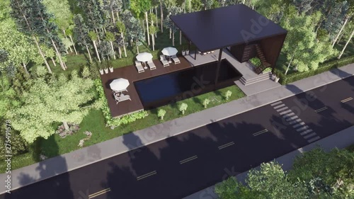 Aerial view of container house with swimming pool #2 : 3D render