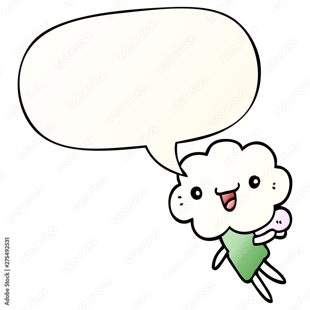 cartoon cloud head creature and speech bubble in smooth gradient style cartoon cloud head creature and speech bubble in smooth gradient style