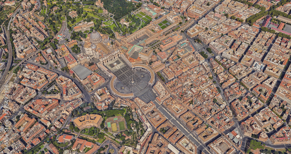 St. Peter's Basilica in the Vatican from a bird's eye view