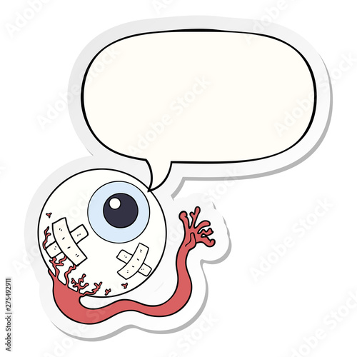 cartoon injured eyeball and speech bubble sticker