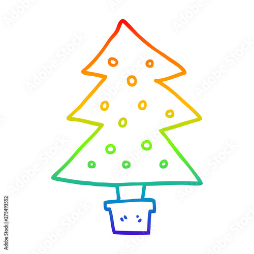 rainbow gradient line drawing cartoon christmas tree