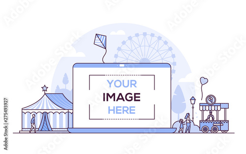 Amusement park - line design style vector illustration