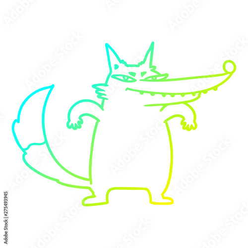 cold gradient line drawing sly cartoon wolf