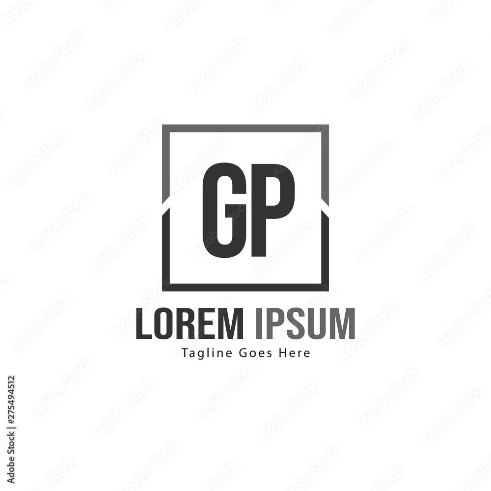 Initial GP logo template with modern frame. Minimalist GP letter logo vector illustration