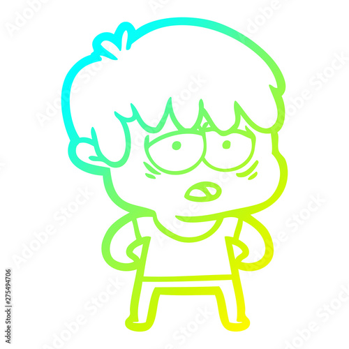 cold gradient line drawing cartoon exhausted boy