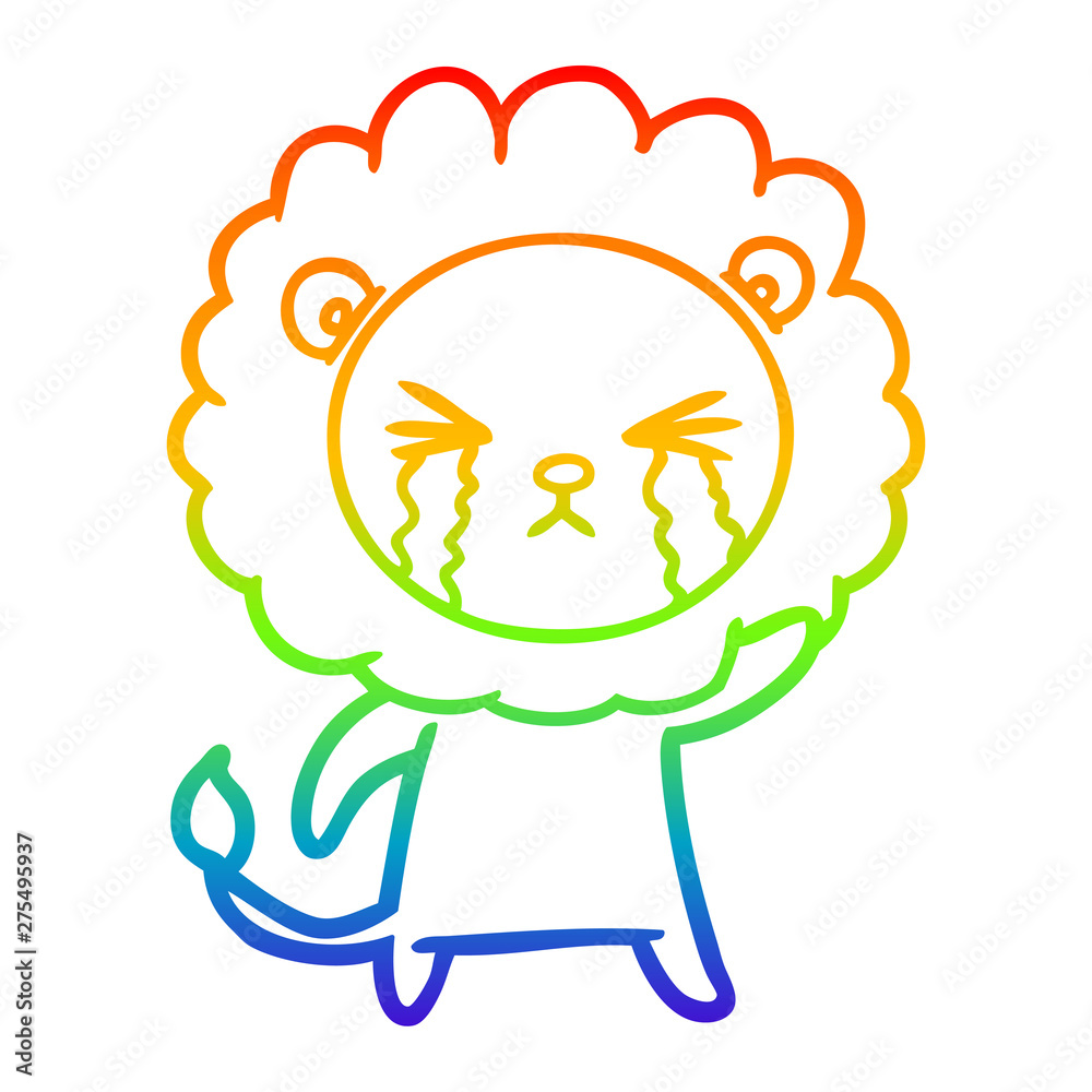 Fototapeta premium rainbow gradient line drawing cartoon crying lion