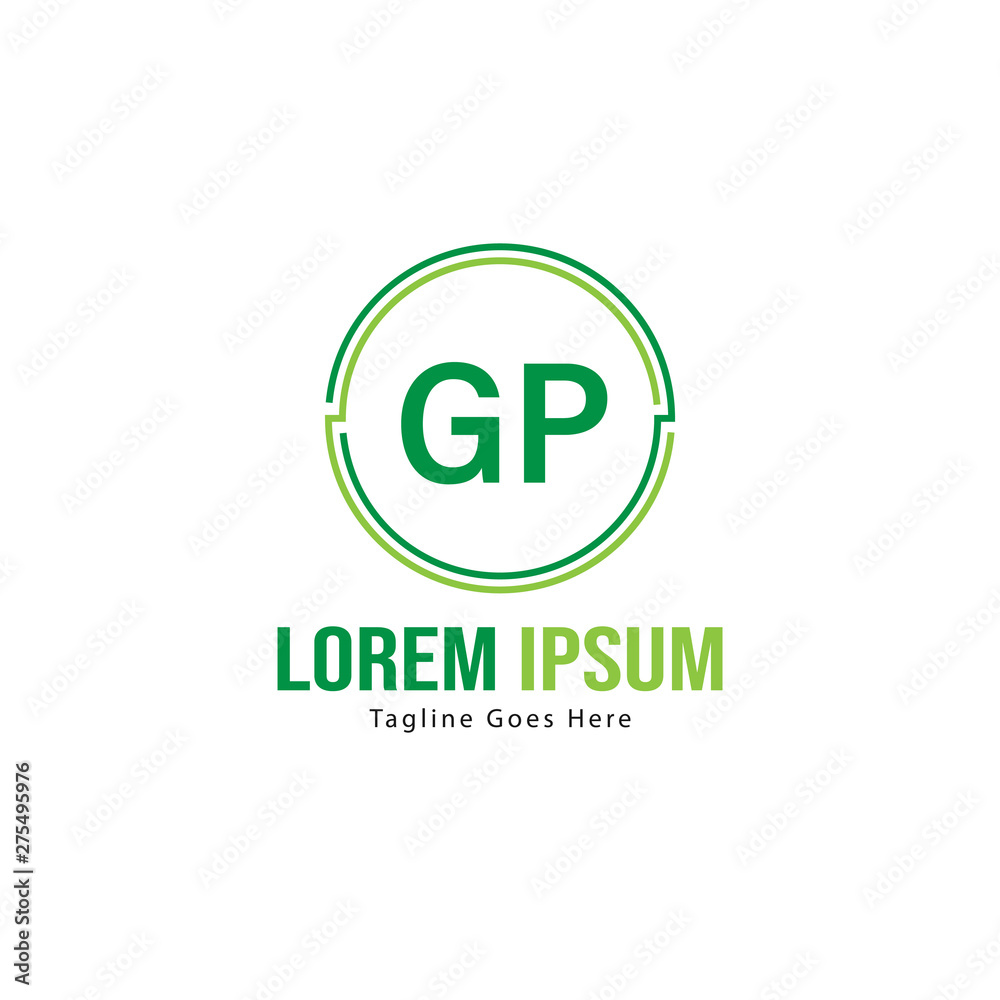 Initial GP logo template with modern frame. Minimalist GP letter logo vector illustration