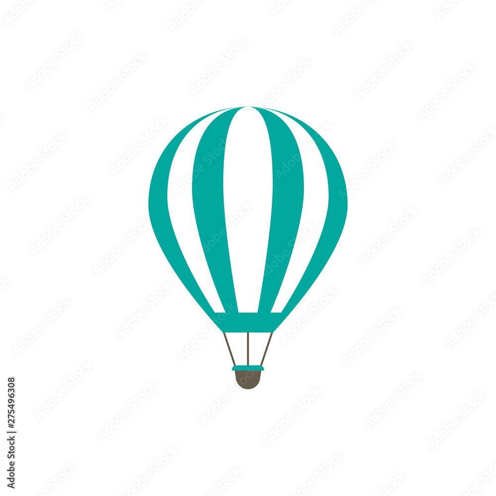 Obraz premium blue hot air balloon. Flat cartoon icon. Vector illustration isolated on white.