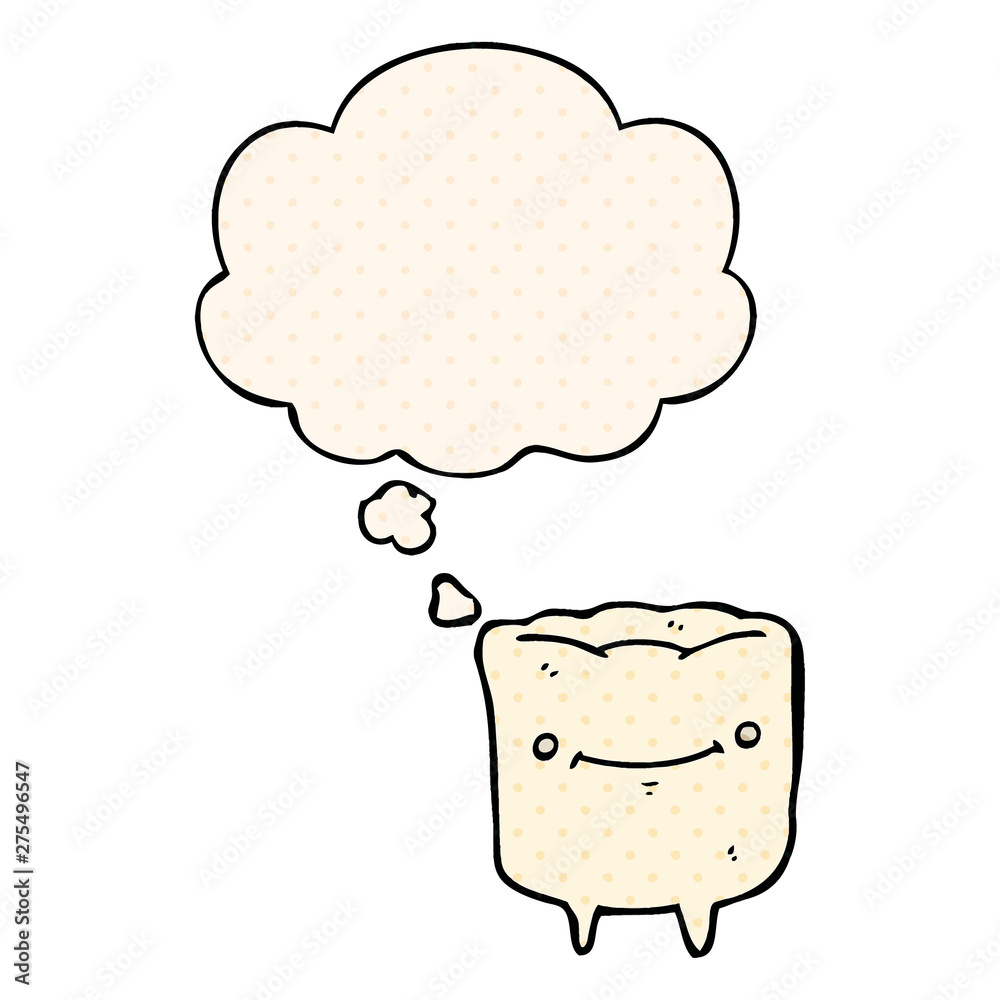 cartoon happy tooth and thought bubble in comic book style cartoon happy tooth and thought bubble in comic book style