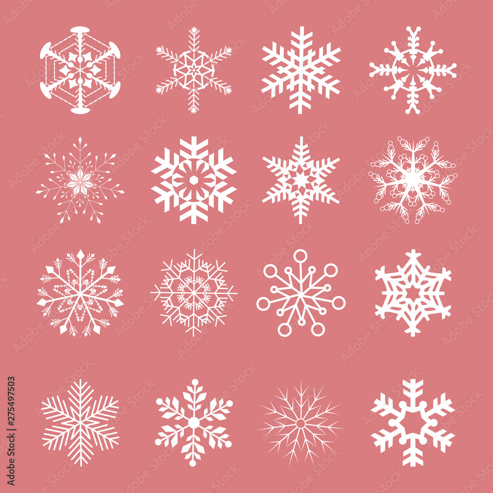 snowflake winter set of white isolated silhouette on red background. Vector concept illustration for design. snowflake winter set of white isolated silhouette on red background. Vector concept illustration for design.