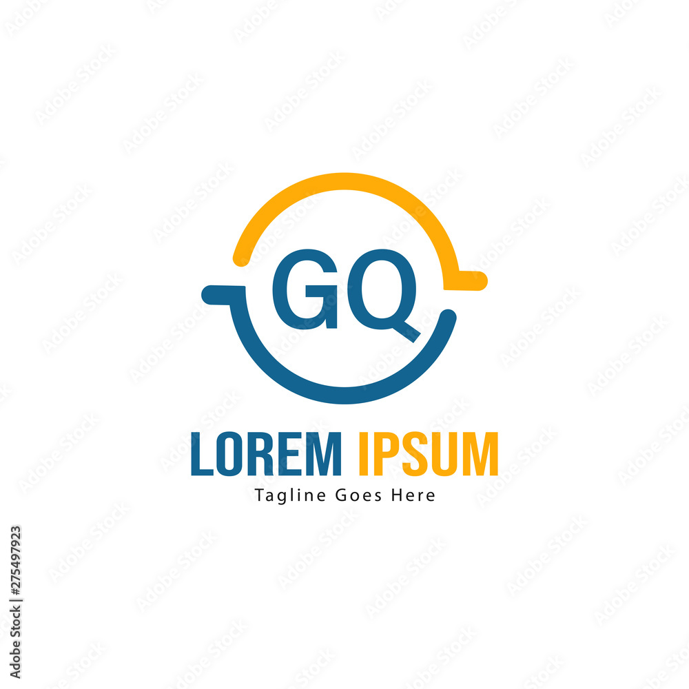 Initial GQ logo template with modern frame. Minimalist GQ letter logo vector illustration