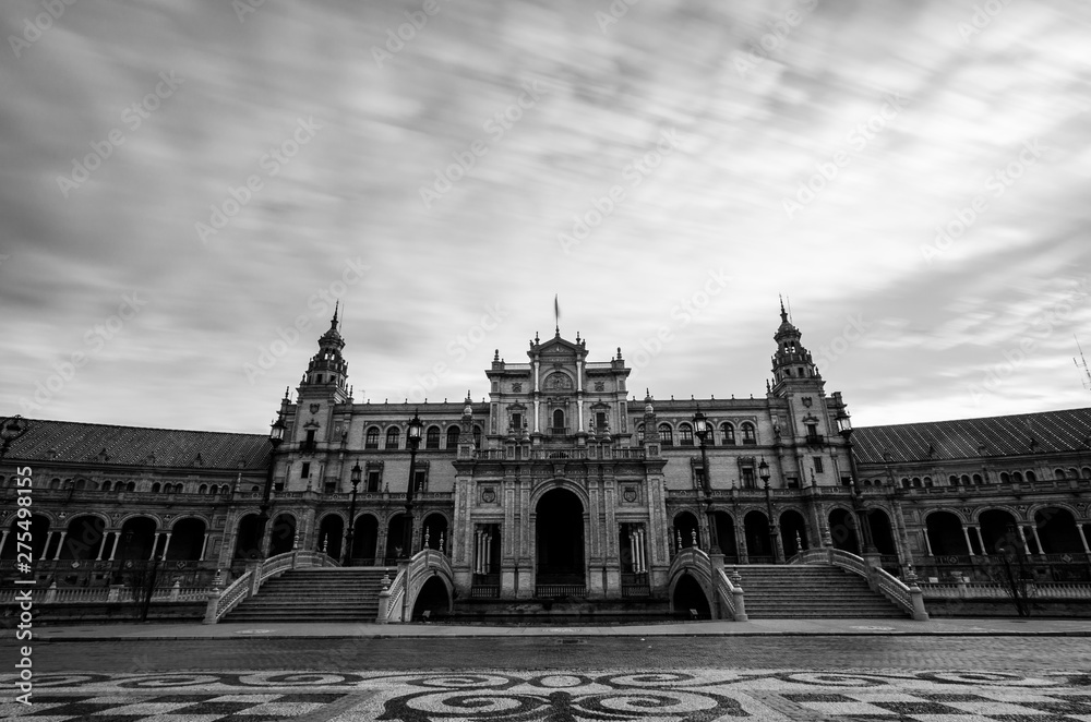 Obraz premium Tourism in the city of Seville, Plaza de España, Triana neighborhood, Rio Guadalquivir ...