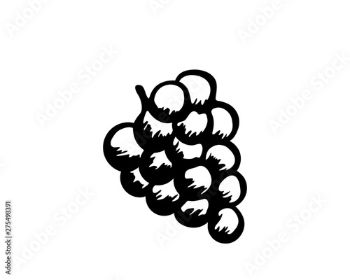 Drawing of a bunch of grapes, black outline, vector illustration