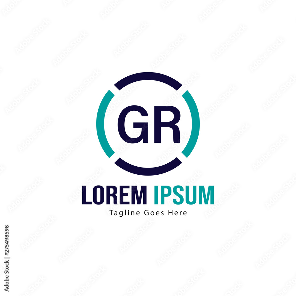 Initial GR logo template with modern frame. Minimalist GR letter logo vector illustration