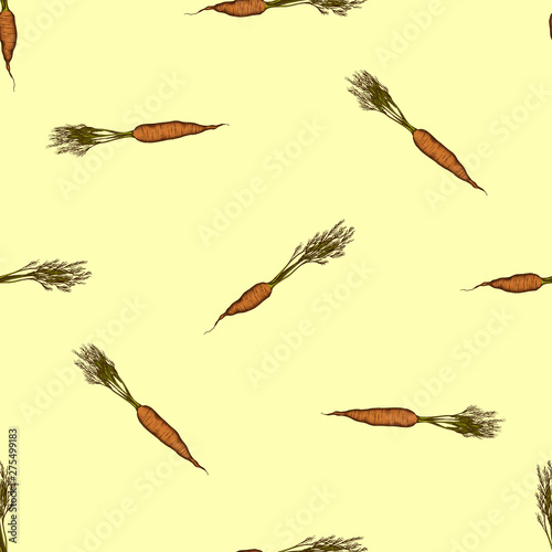 Seamless pattern with hand drawn colored carrot