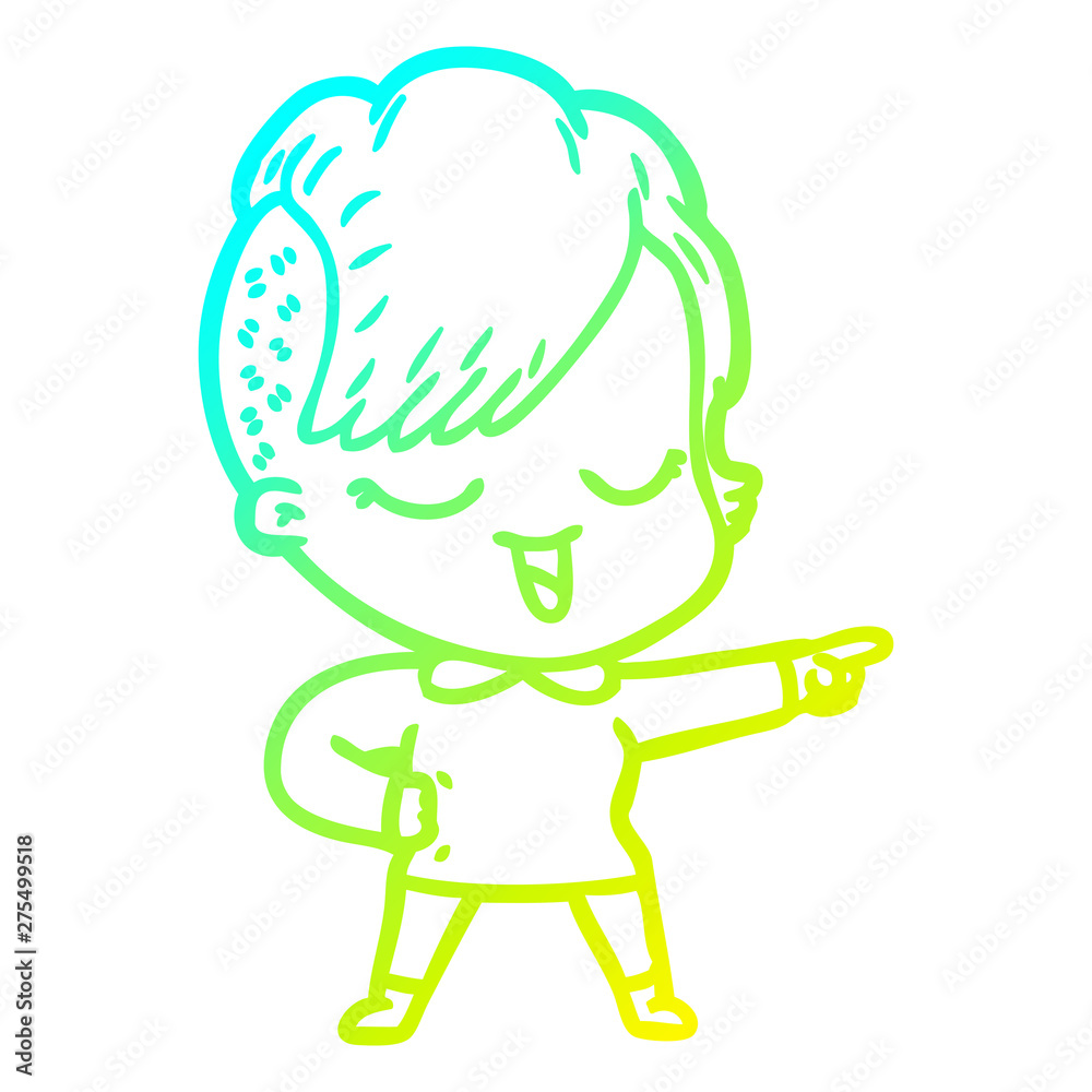 cold gradient line drawing happy cartoon girl pointing cold gradient line drawing happy cartoon girl pointing