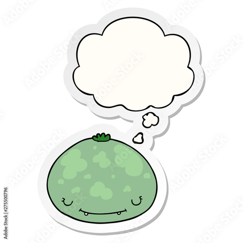 cartoon squash and thought bubble as a printed sticker