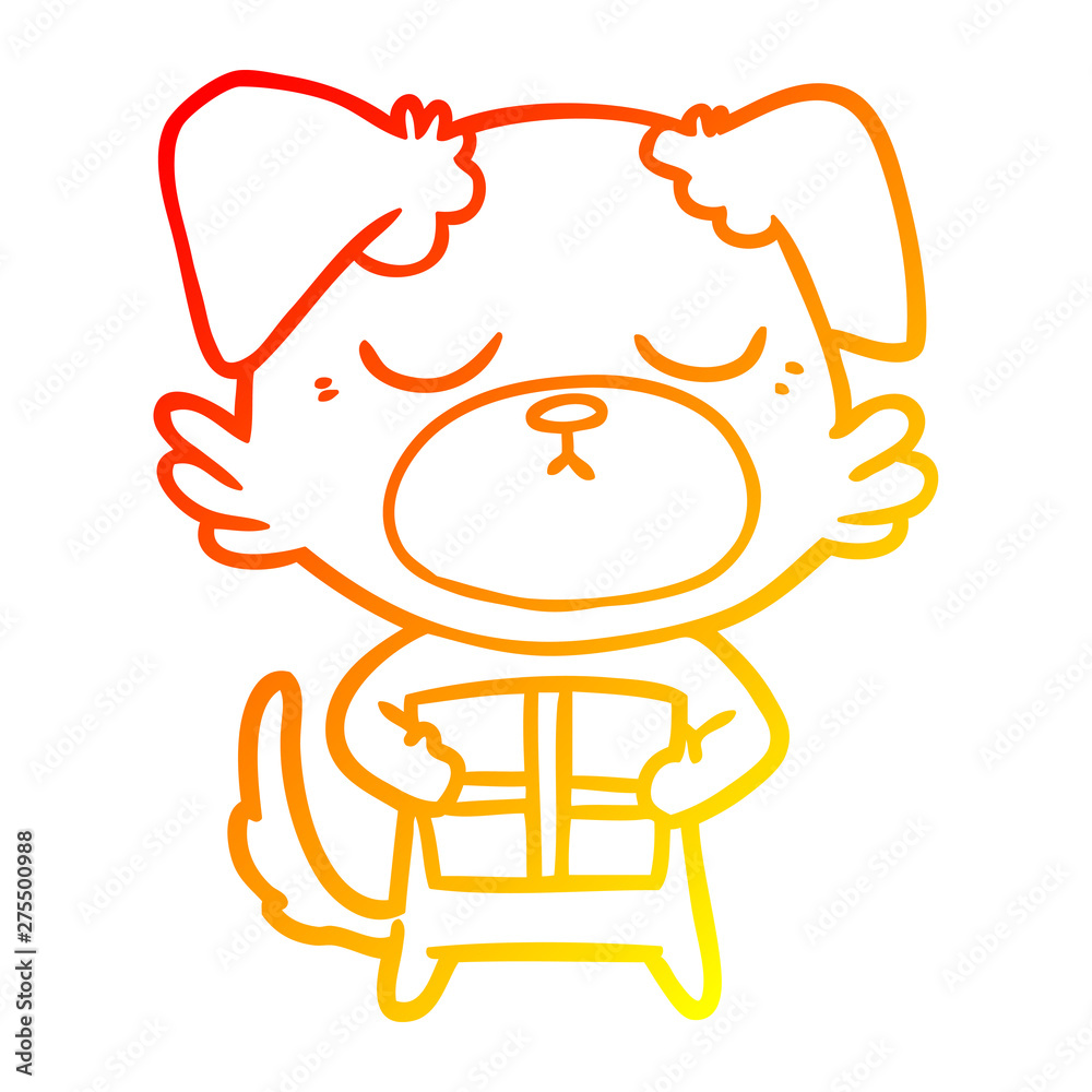 warm gradient line drawing cute cartoon dog with christmas present warm gradient line drawing cute cartoon dog with christmas present