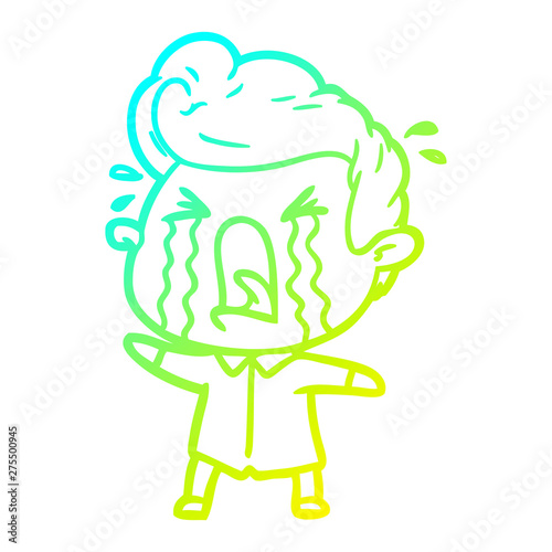 cold gradient line drawing cartoon crying man