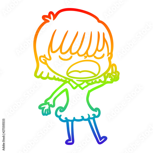 rainbow gradient line drawing cartoon woman talking loudly