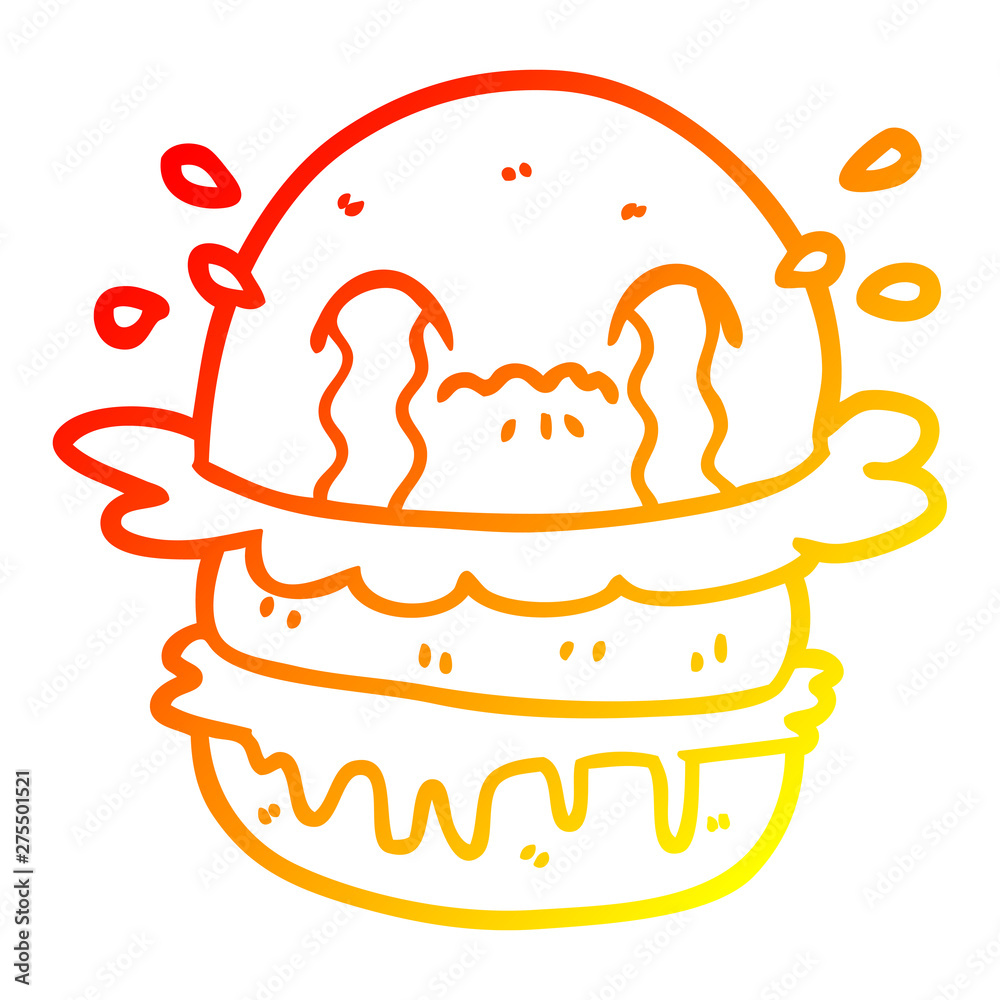 warm gradient line drawing cartoon crying fast food burger warm gradient line drawing cartoon crying fast food burger