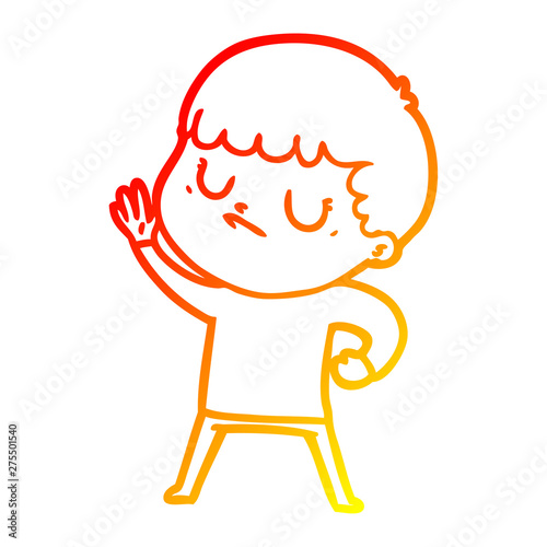warm gradient line drawing cartoon grumpy boy