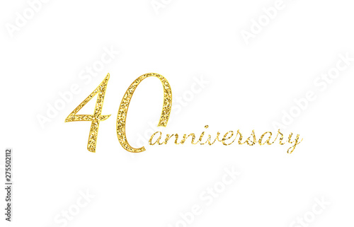 40 anniversary logo concept. 40th years birthday icon. Isolated golden numbers on black background. Vector illustration. EPS10.