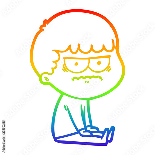 rainbow gradient line drawing cartoon annoyed man