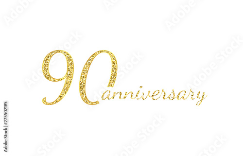 90 anniversary logo concept. 90th years birthday icon. Isolated golden numbers on black background. Vector illustration. EPS10.