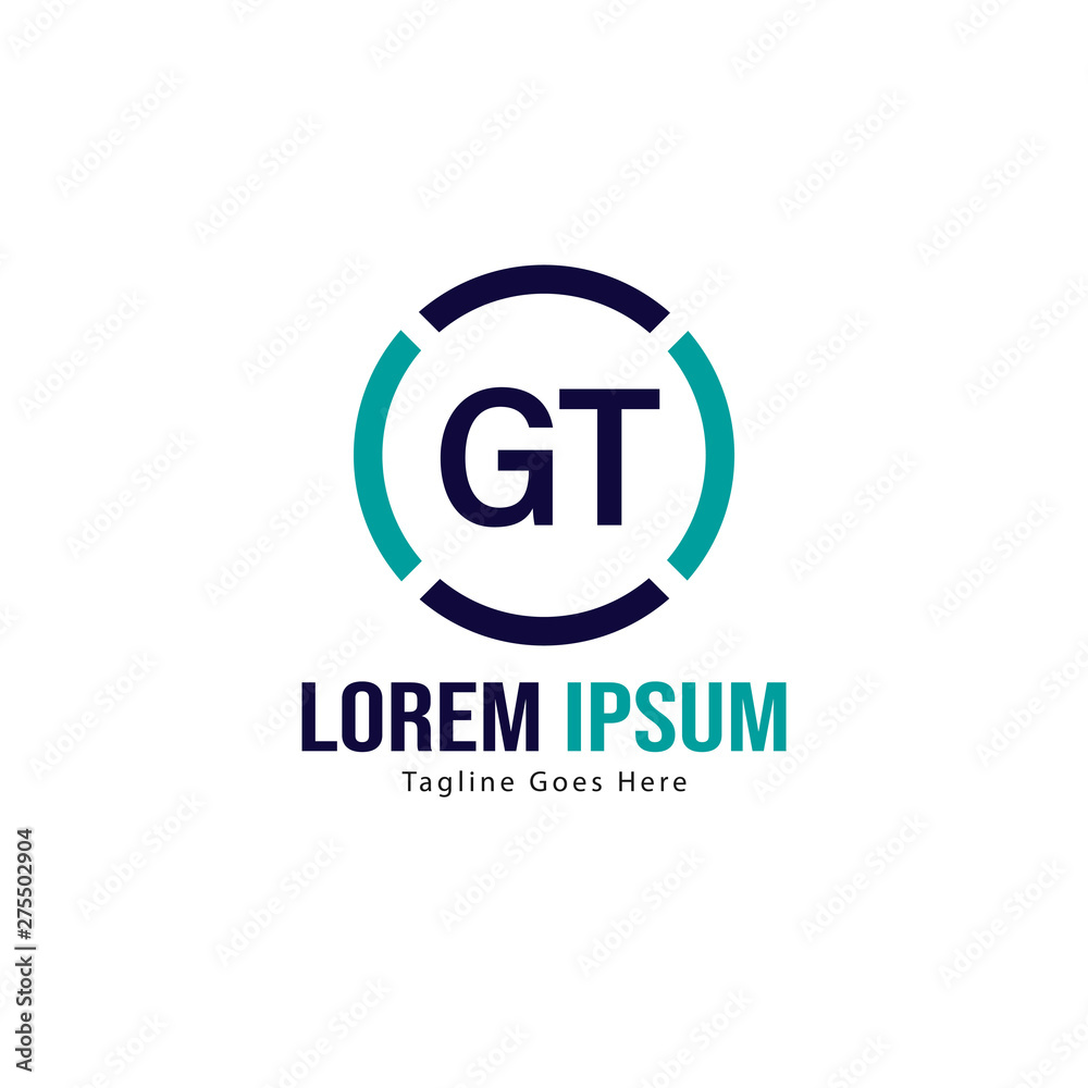 Initial GT logo template with modern frame. Minimalist GT letter logo vector illustration