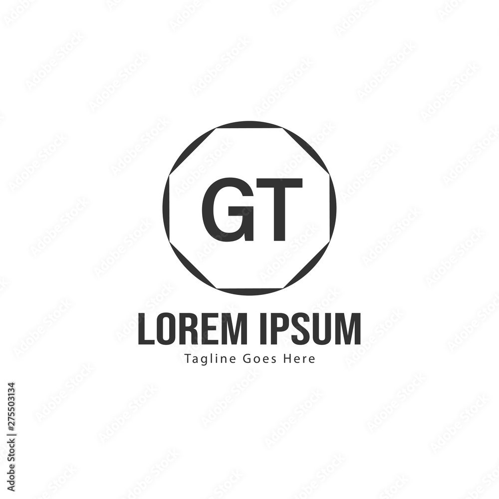 Initial GT logo template with modern frame. Minimalist GT letter logo vector illustration