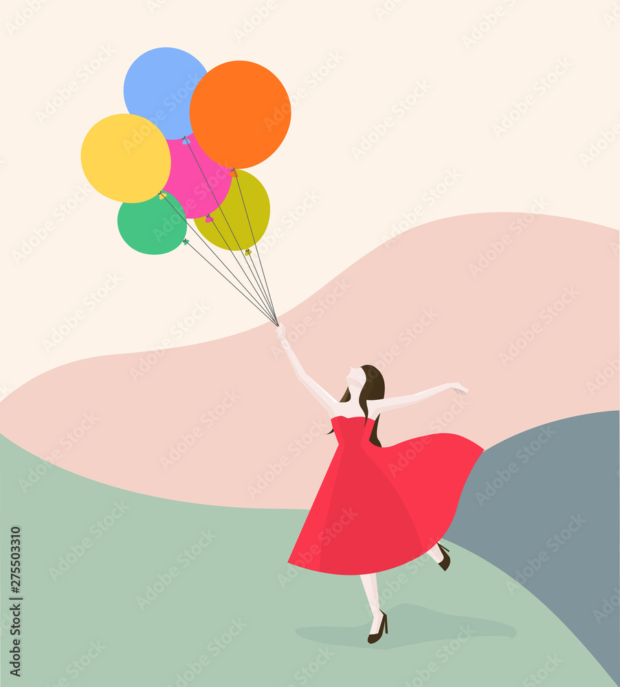 Lady with balloons, Girl flying with balloons Lady with balloons, Girl flying with balloons