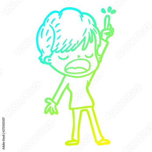 cold gradient line drawing cartoon woman talking