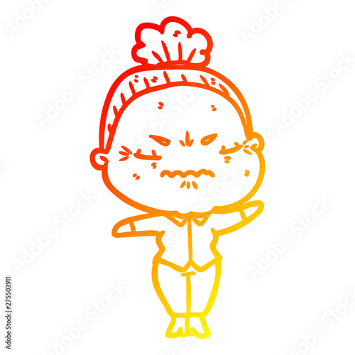 warm gradient line drawing cartoon annoyed old lady