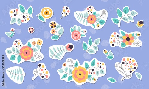 Flower stickers vector illustration. Floral elements.