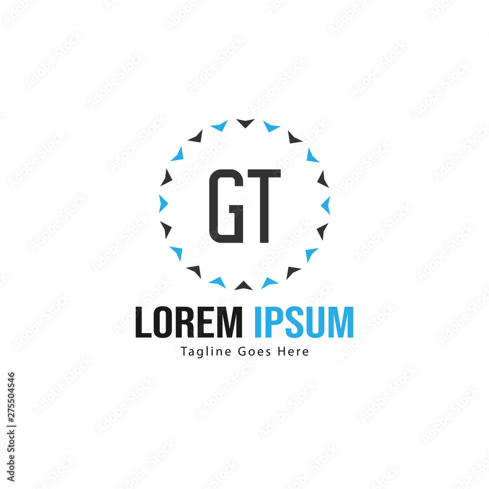 Initial GT logo template with modern frame. Minimalist GT letter logo vector illustration