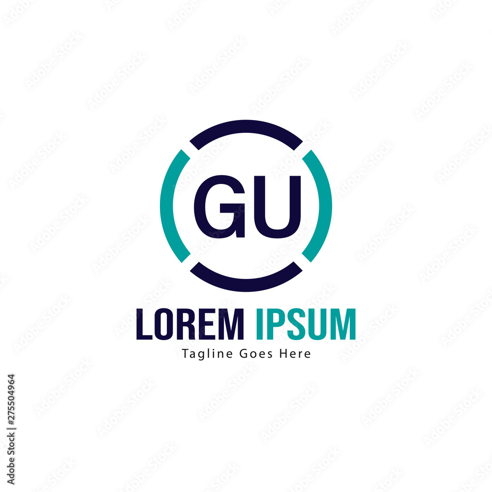Initial GU logo template with modern frame. Minimalist GU letter logo vector illustration