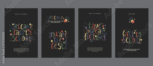 Welcome back to school doodle cards templates  greetings kit  universal design