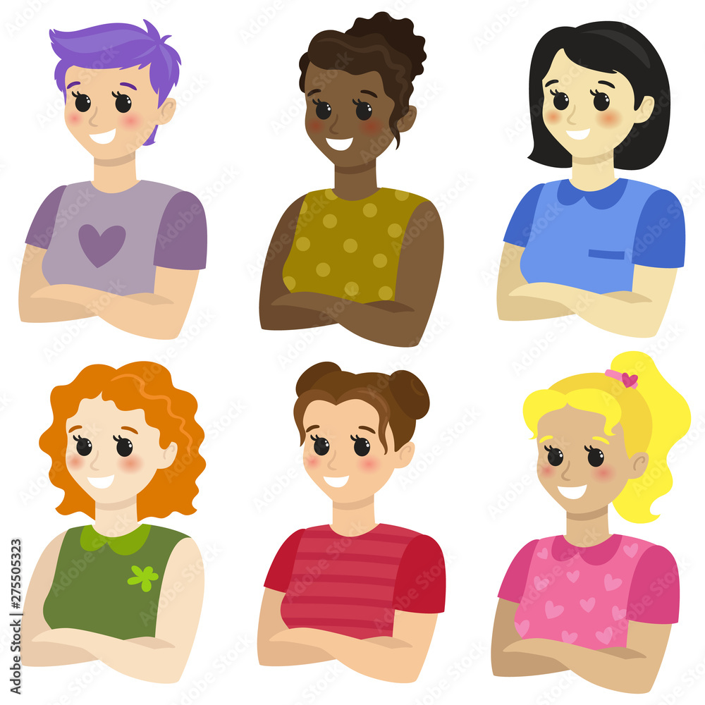 A set of female emotions. Fun, laughter. A set of female emotions. Fun, laughter.